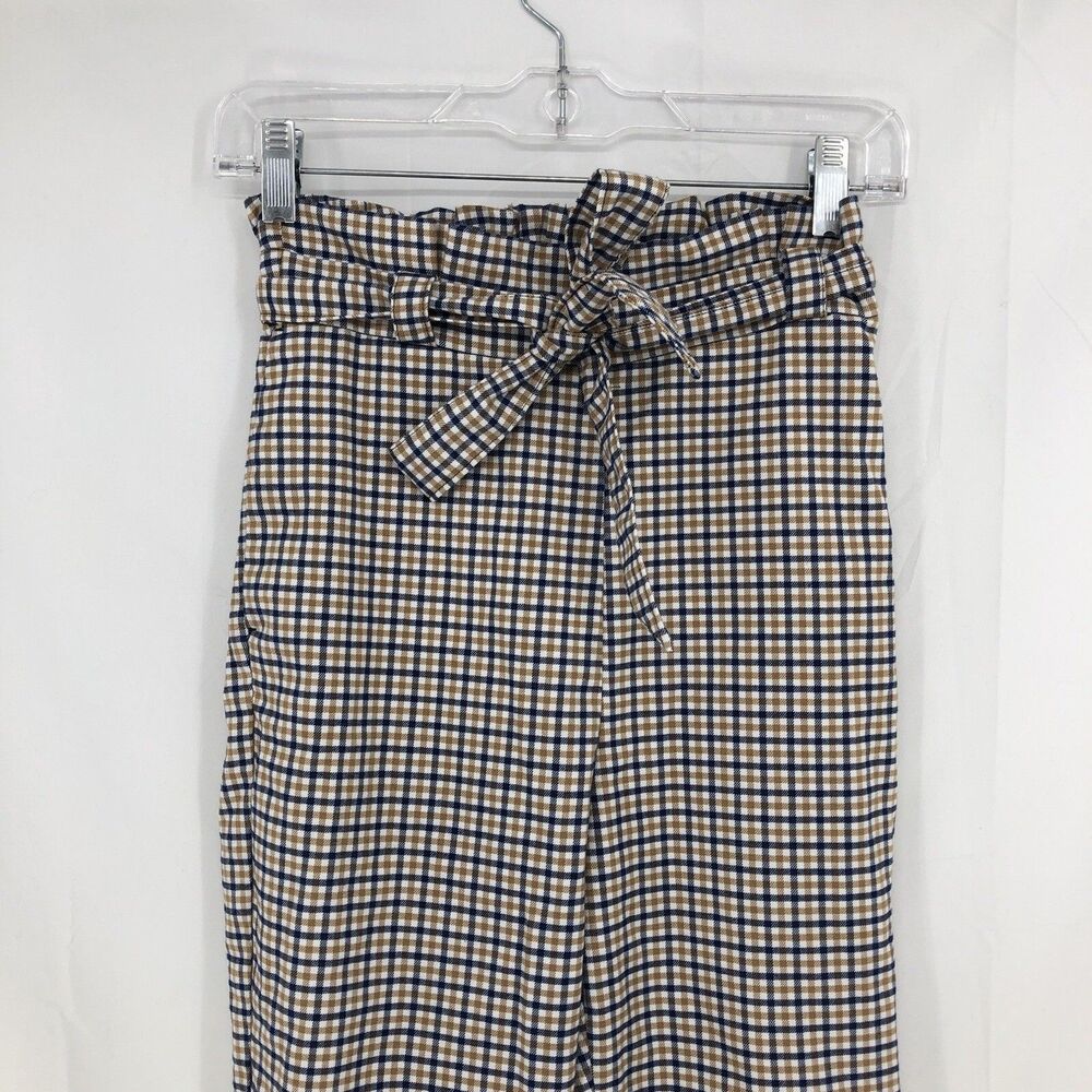Divided H&M Blue Yellow Plaid High Waisted Tapered Leg Belted Pull On Pants 2